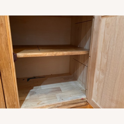 Used Solid Pine Wood Cabinet with Glass Window Hutch for sale on AptDeco