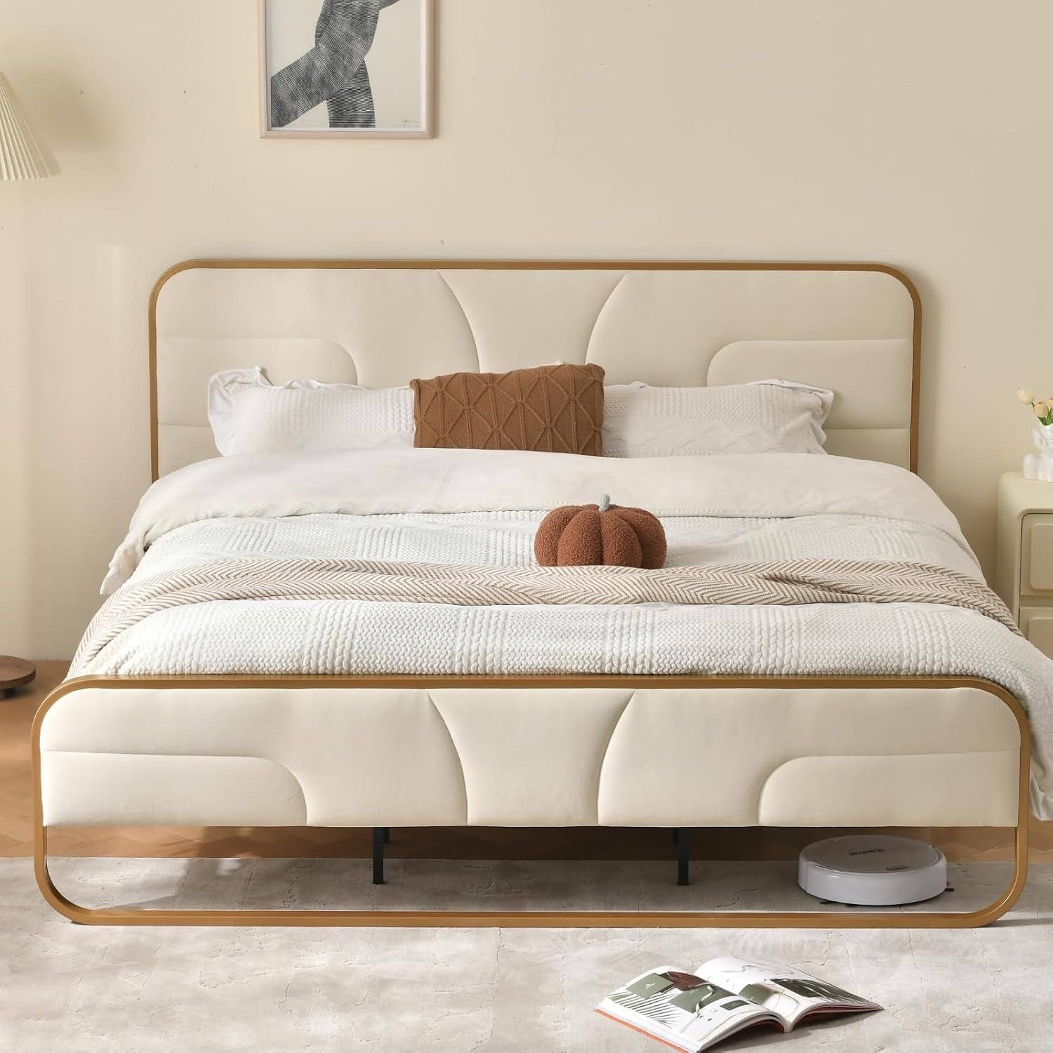 Amazon Gold n Cream Velvet Queen Bed - image-2
