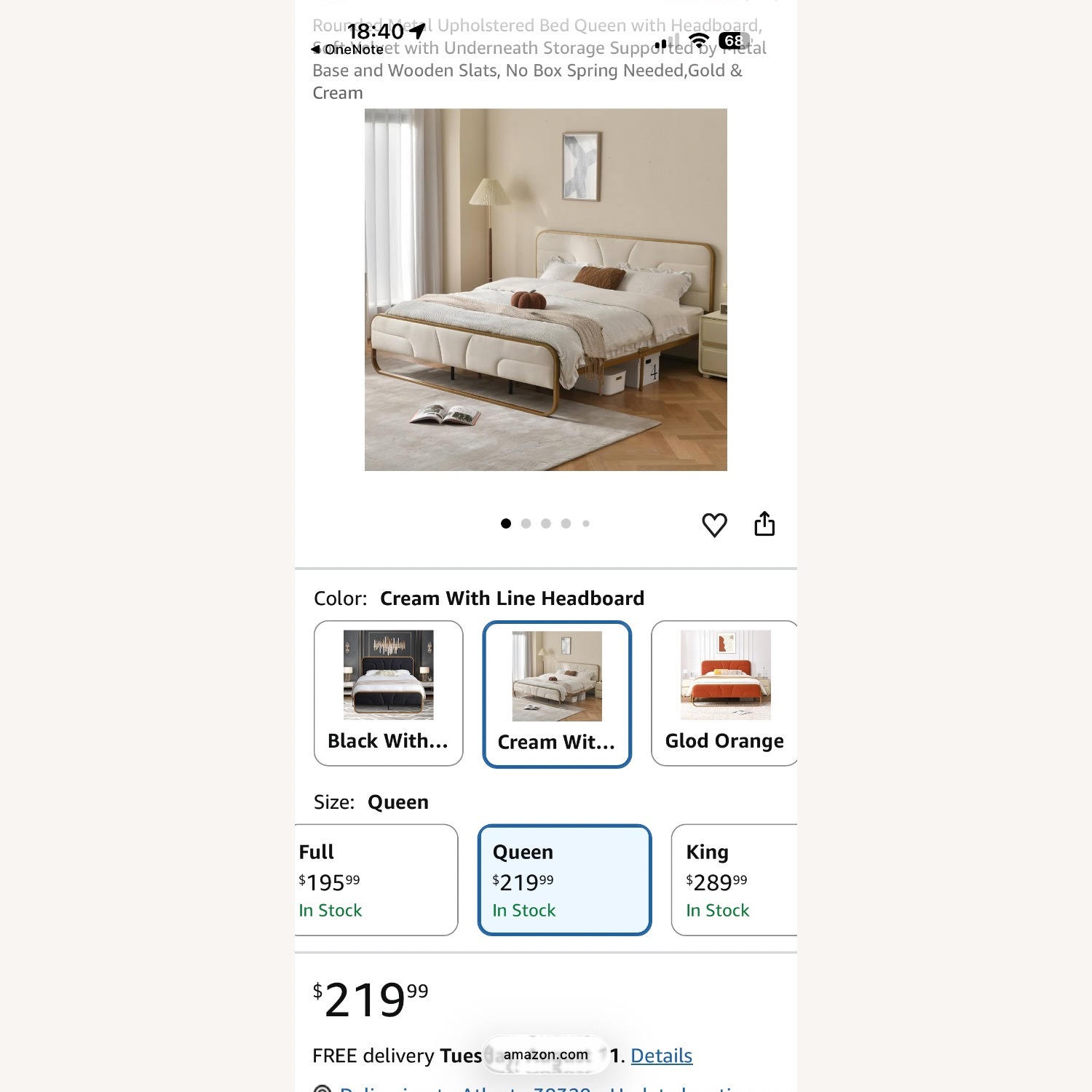Amazon Gold n Cream Velvet Queen Bed - image-4