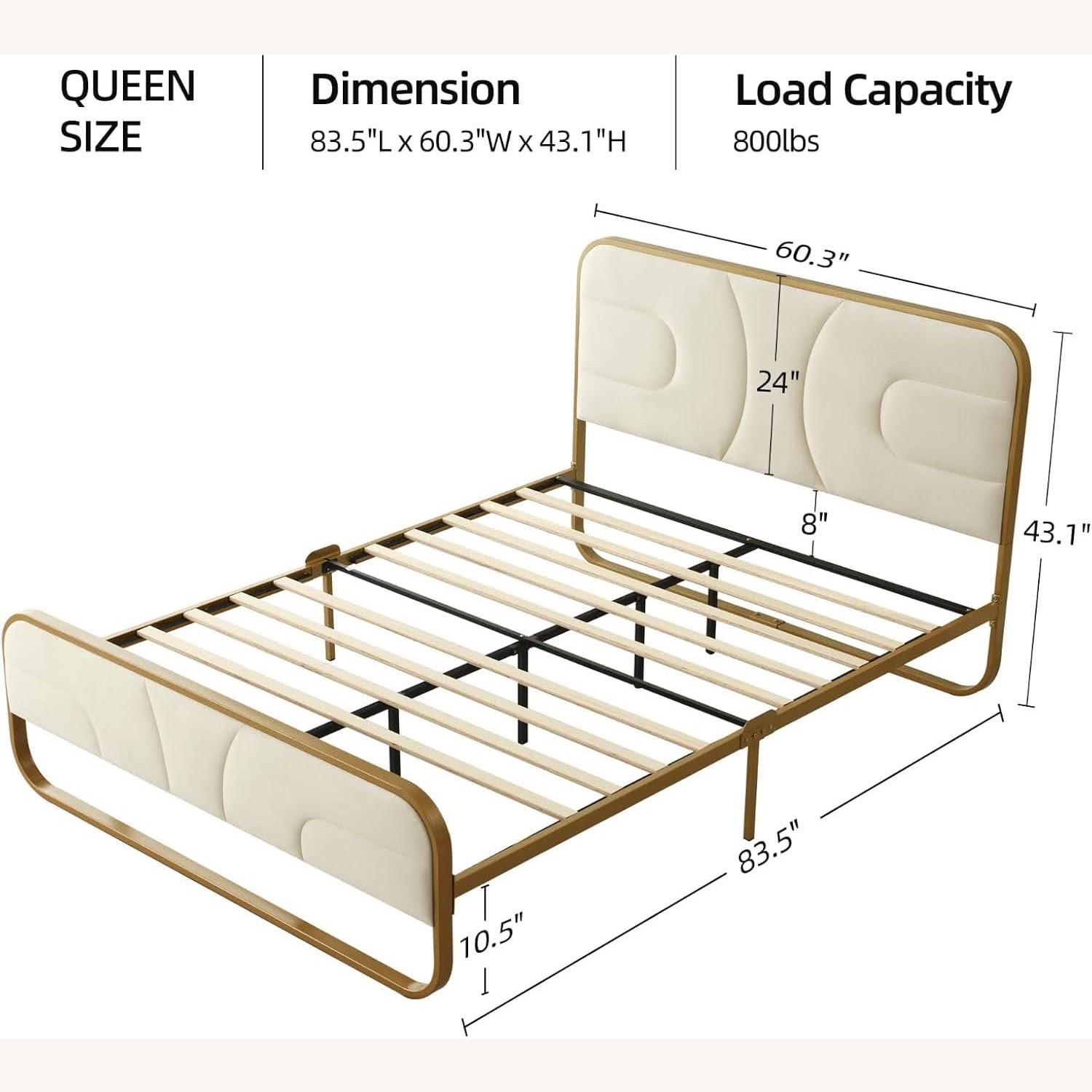 Amazon Gold n Cream Velvet Queen Bed - image-3