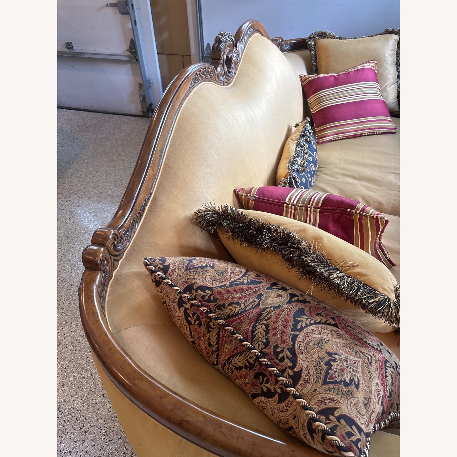 Michael Amini Gold Wood Trim Couch - image-3