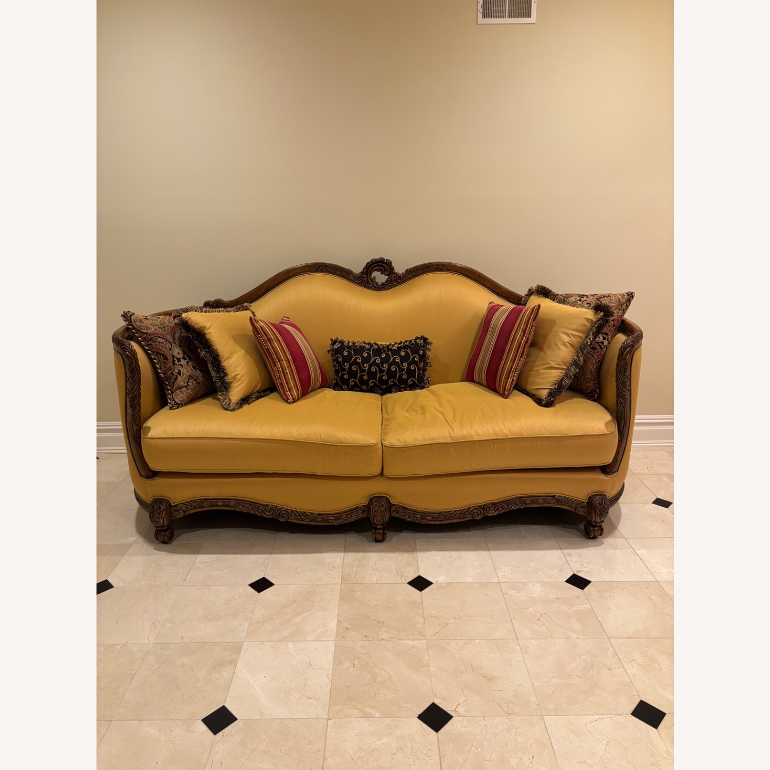 Michael Amini Gold Wood Trim Couch - image-1