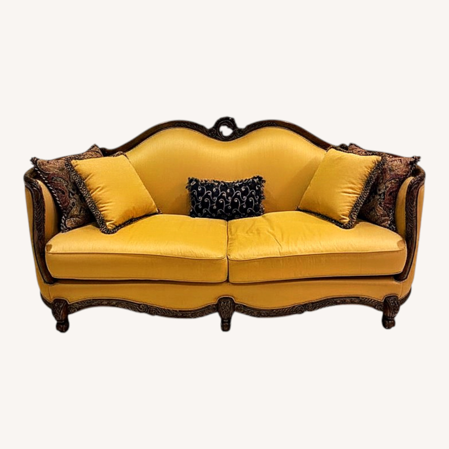 Michael Amini Gold Wood Trim Couch - image-0