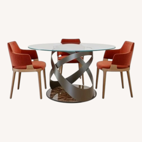 Used Capri Custom Oval Glass Dining Table Velis Chairs for sale on AptDeco