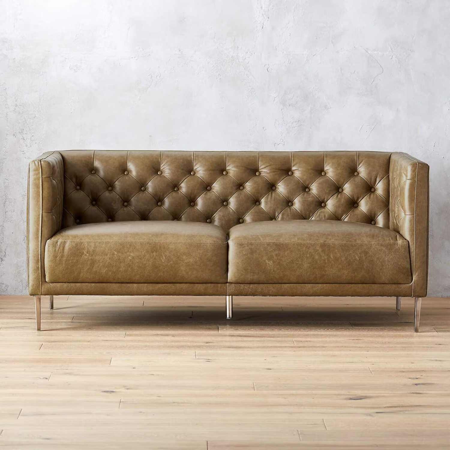 CB2 Savile Leather Tufted Apartment Sofa - image-4