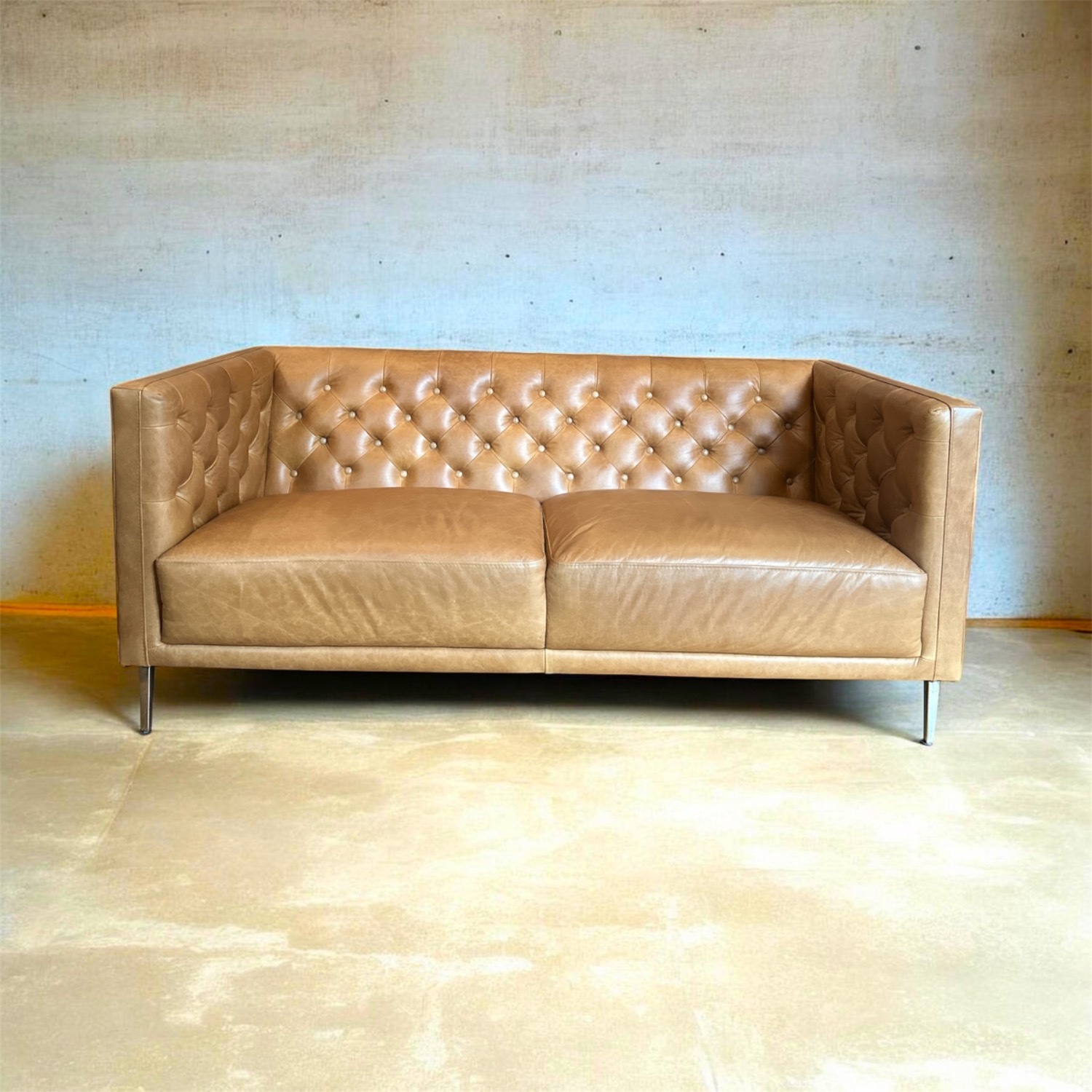 CB2 Savile Leather Tufted Apartment Sofa - image-1