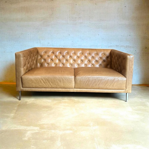 Used CB2 Savile Leather Tufted Apartment Sofa for sale on AptDeco