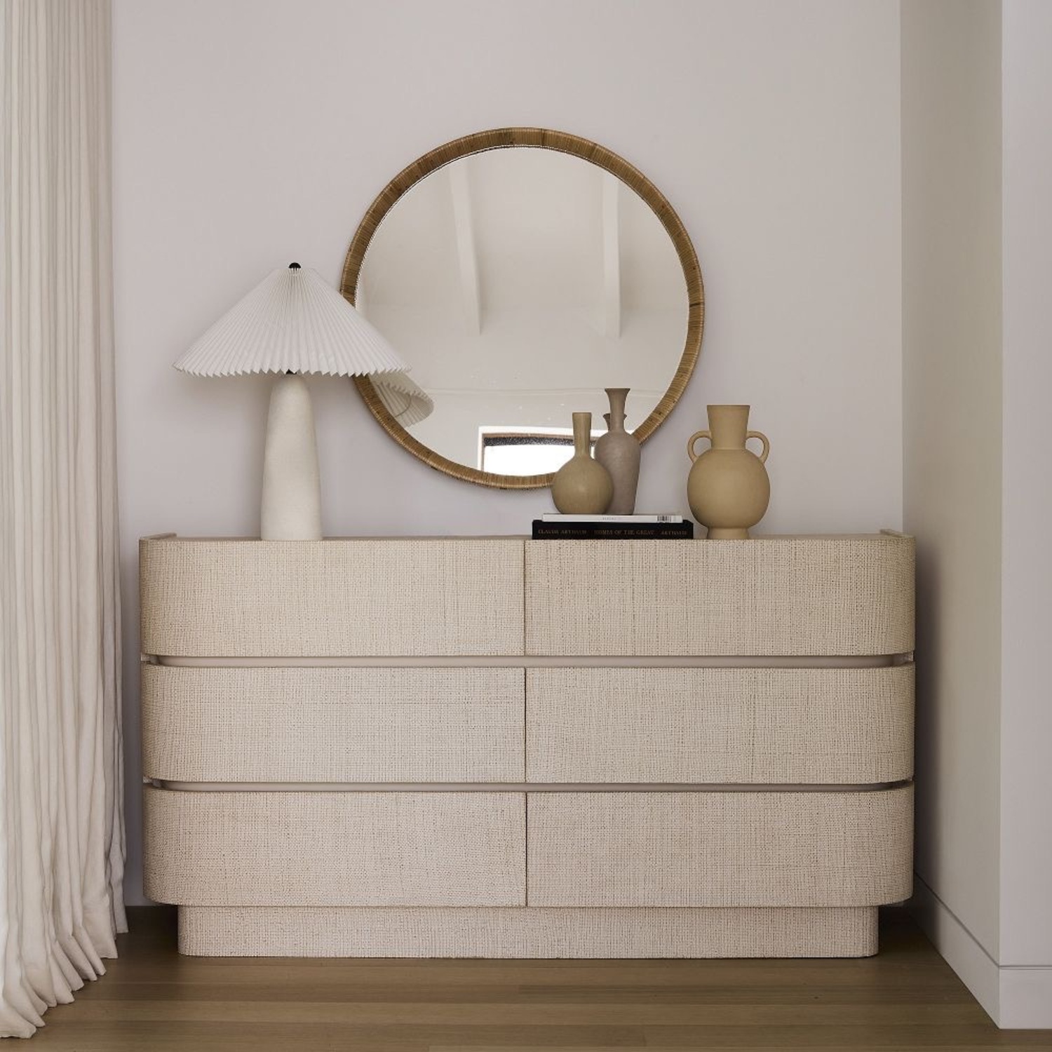 West Elm Solstice Dresser Whitewash Raffia 60” - image-1