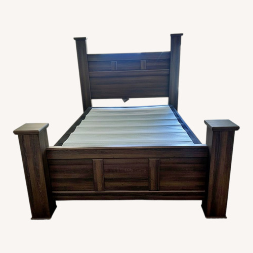 Used Dark Brown Wood Queen Bed for sale on AptDeco
