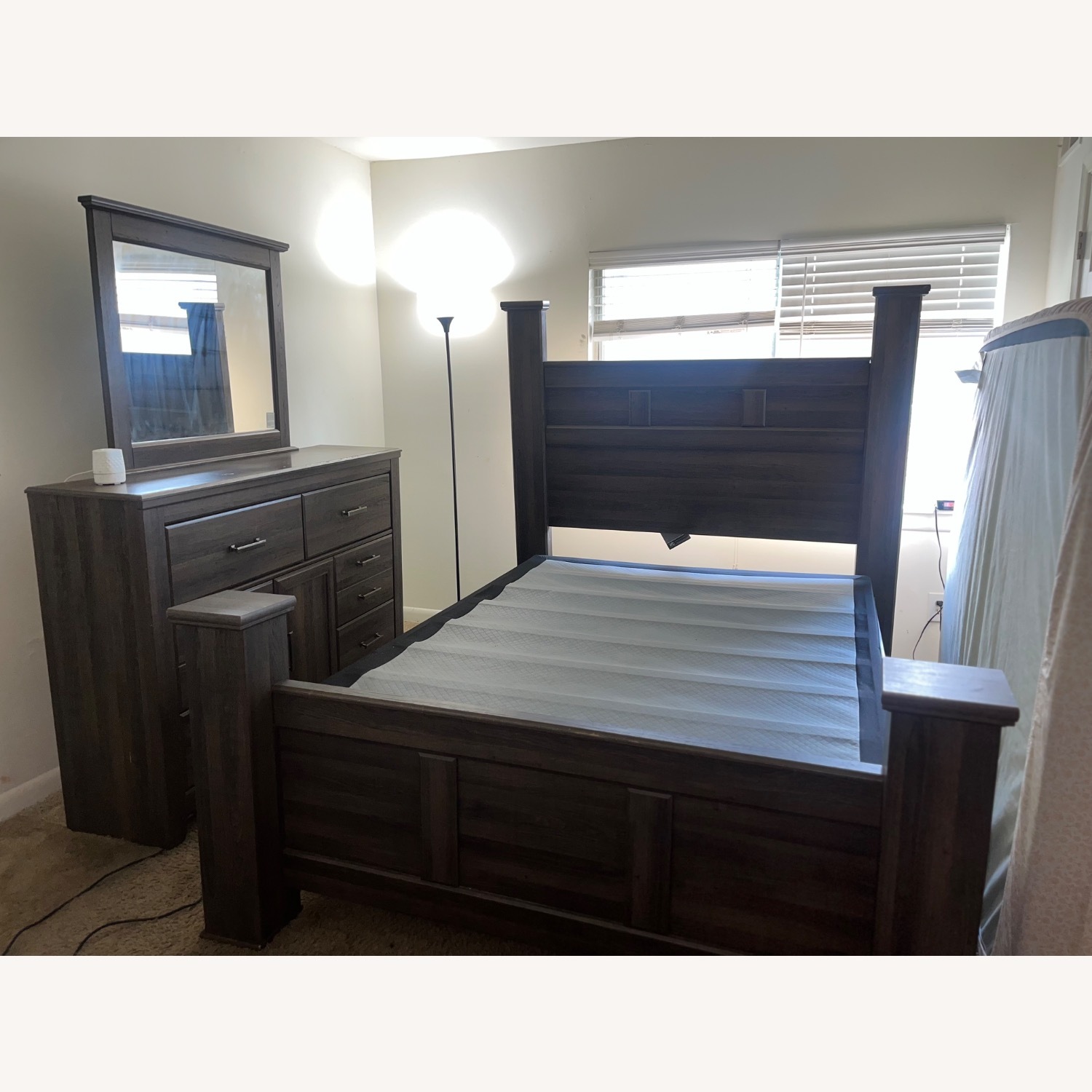 Dark Brown Wood Queen Bed - image-3