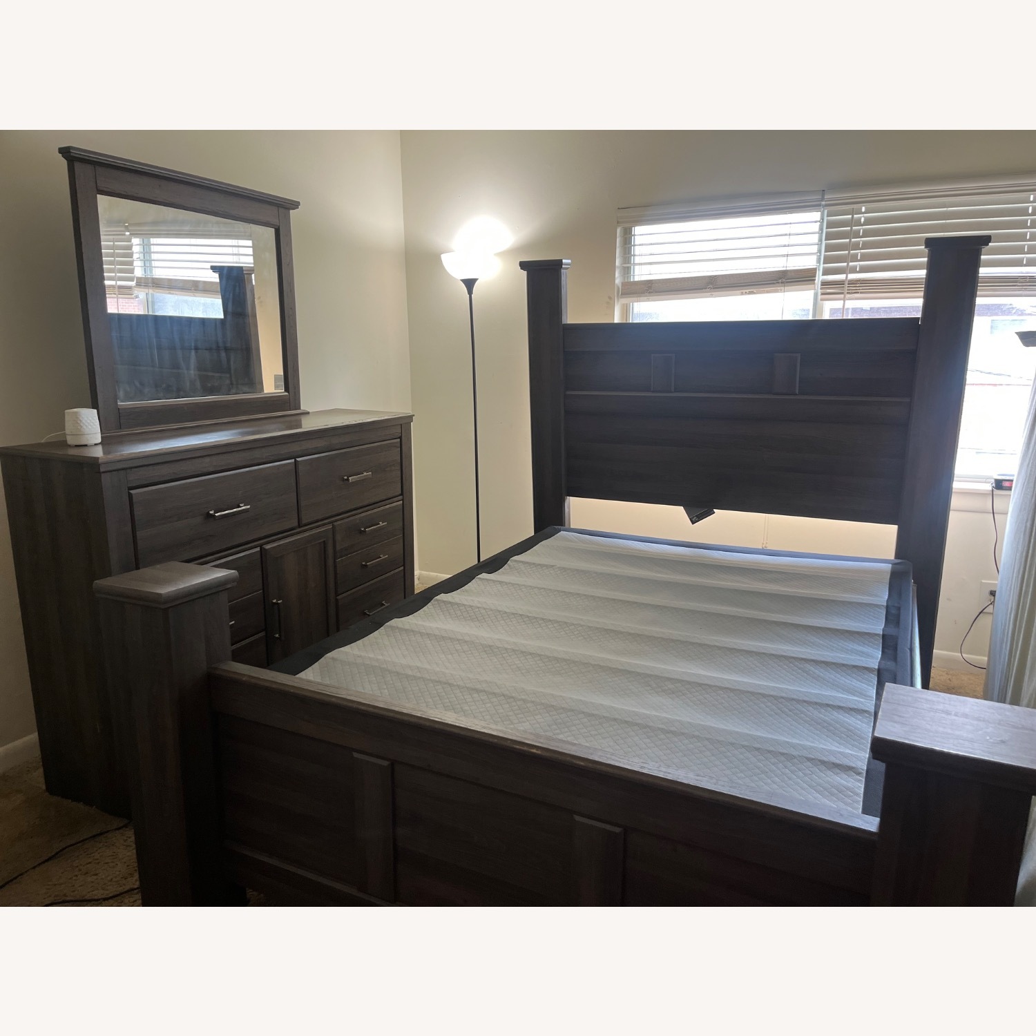 Dark Brown Wood Queen Bed - image-2