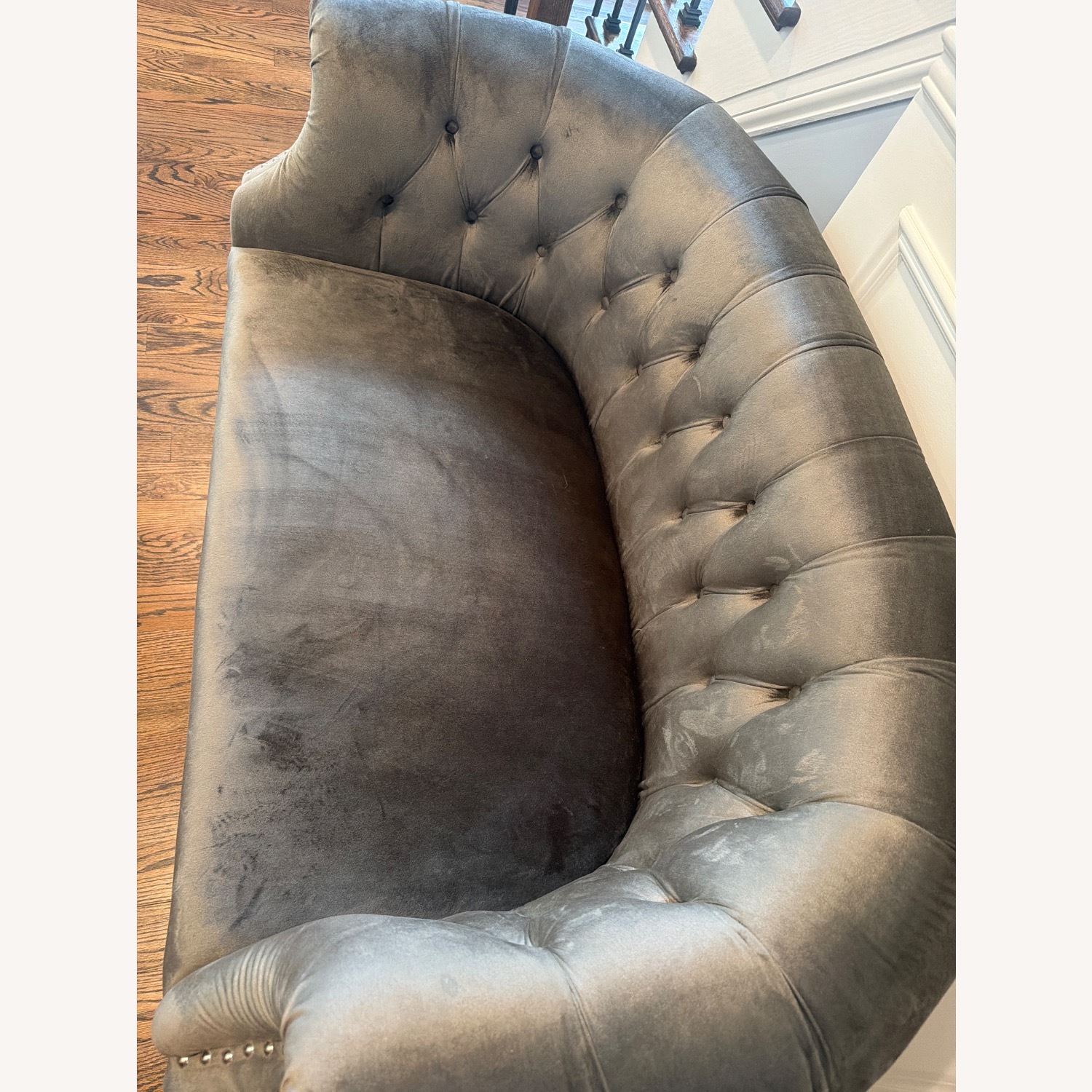 Dark Gray Velvet Loveseat - image-2