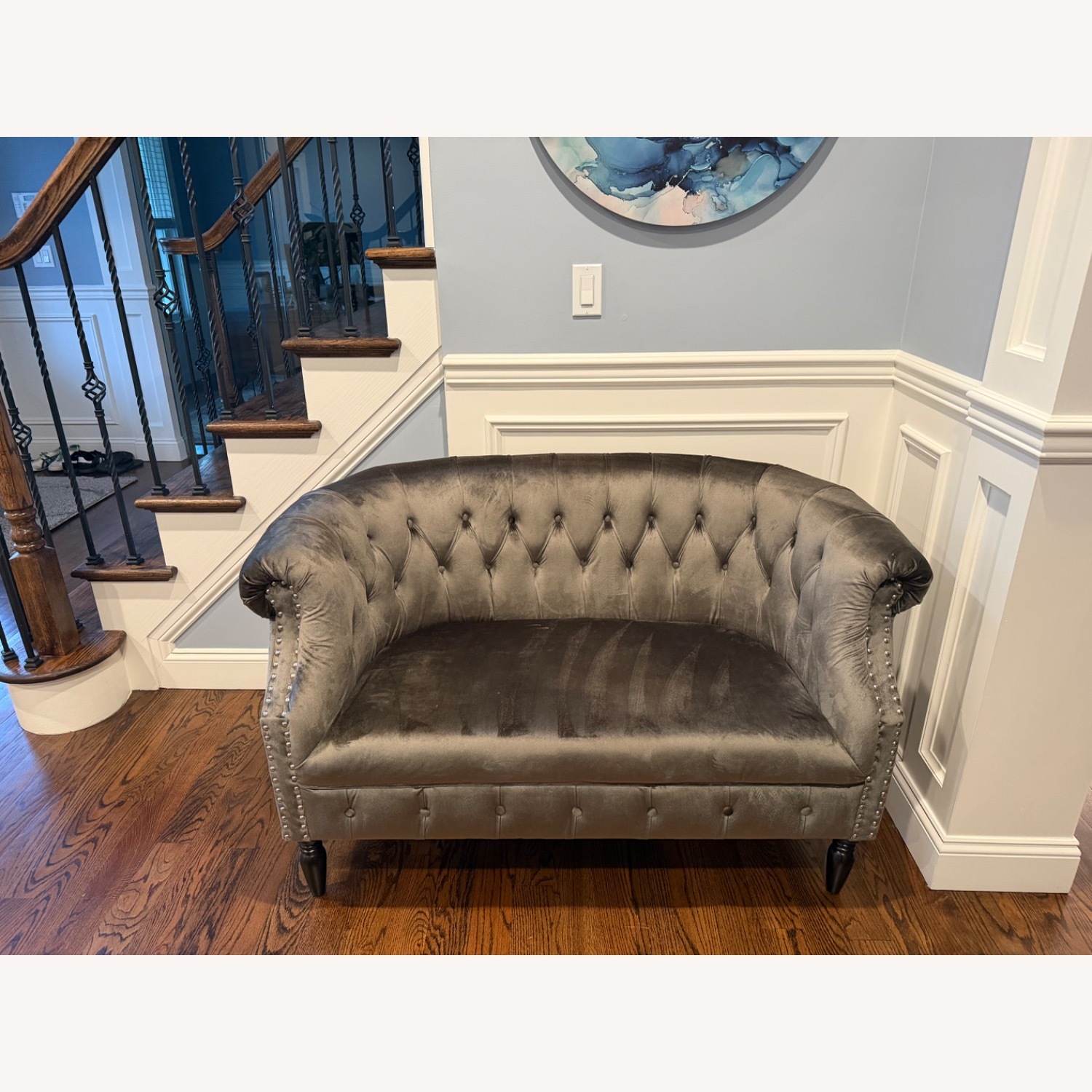Dark Gray Velvet Loveseat - image-1