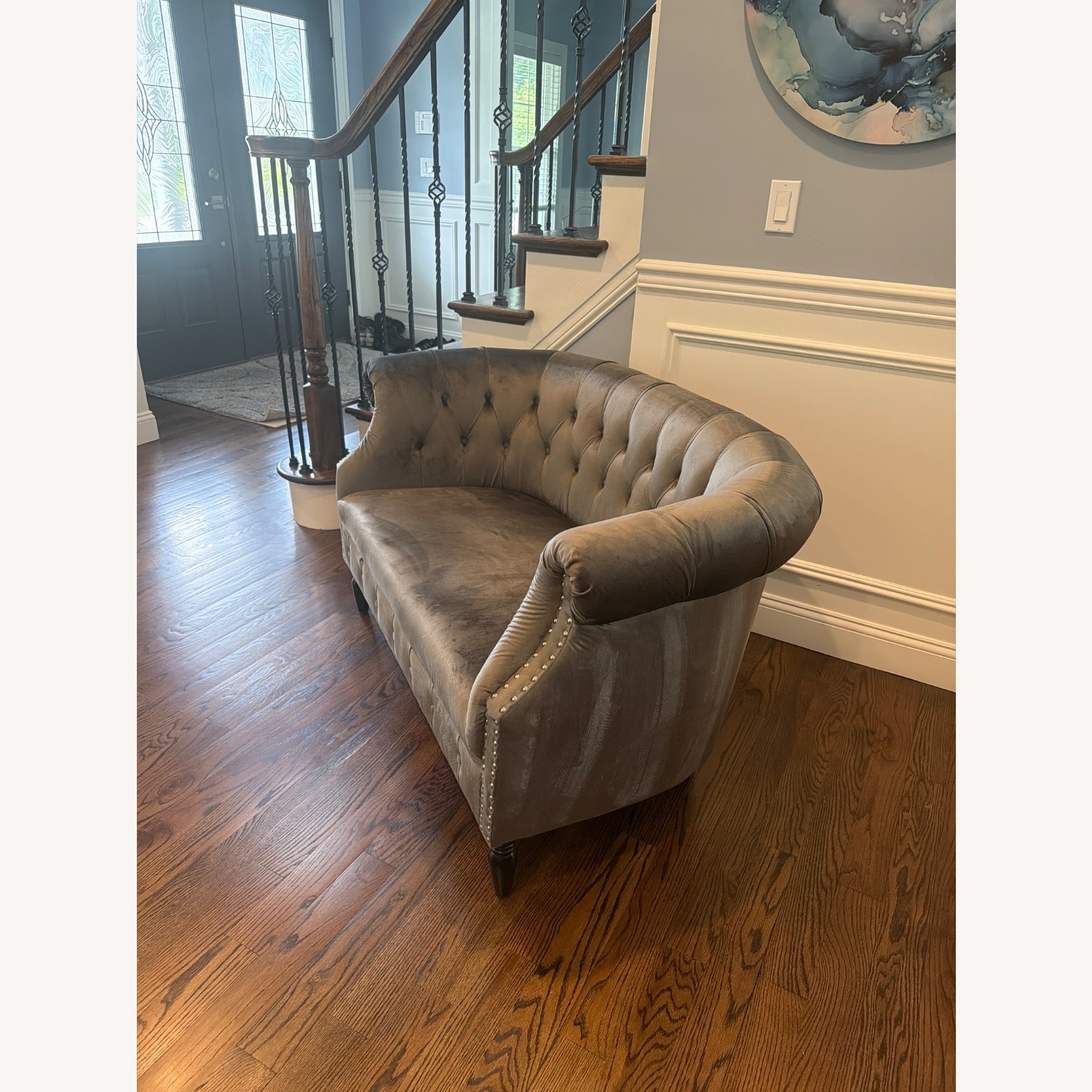 Dark Gray Velvet Loveseat - image-3