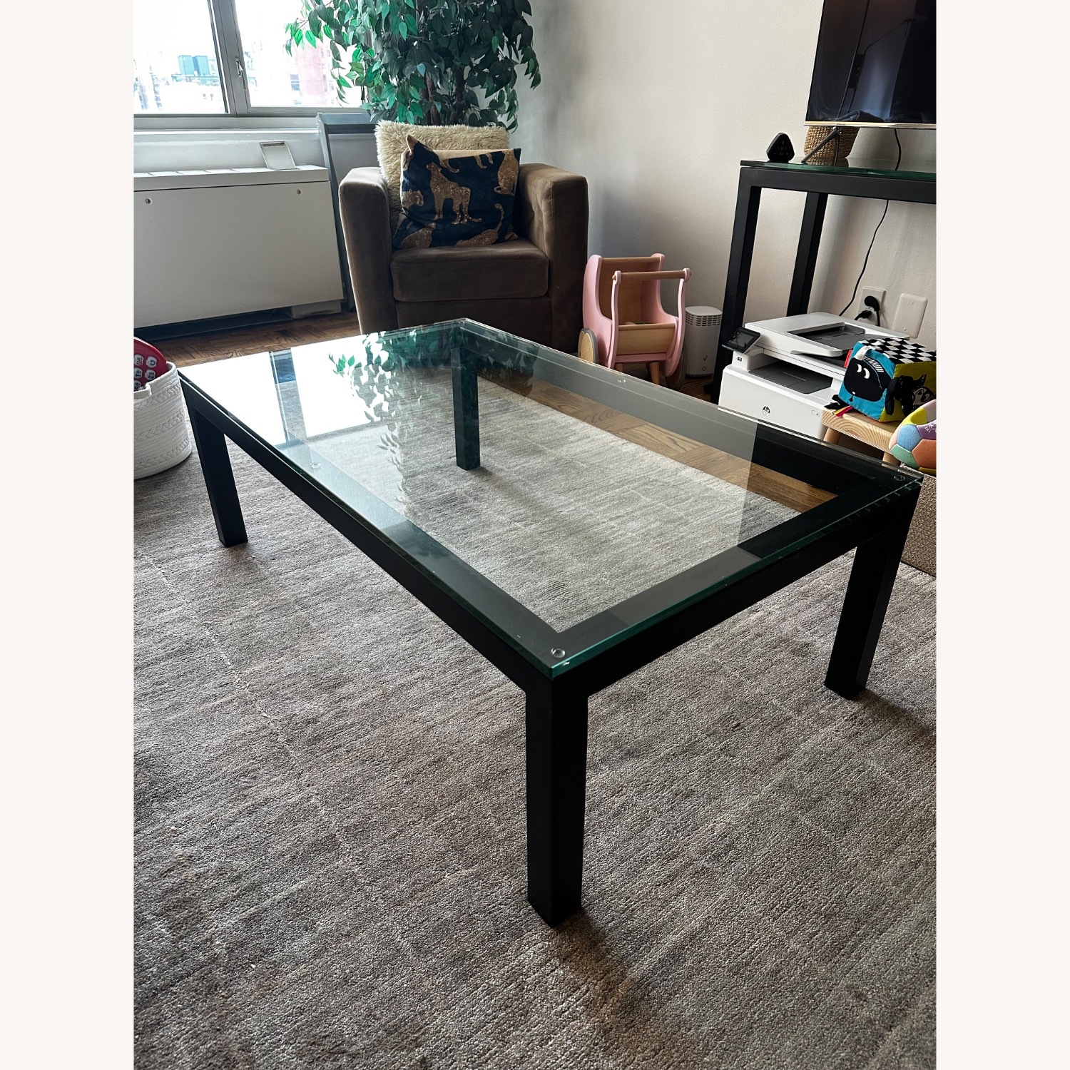 Crate & Barrel Parsons Black Glass Coffee Table - image-1