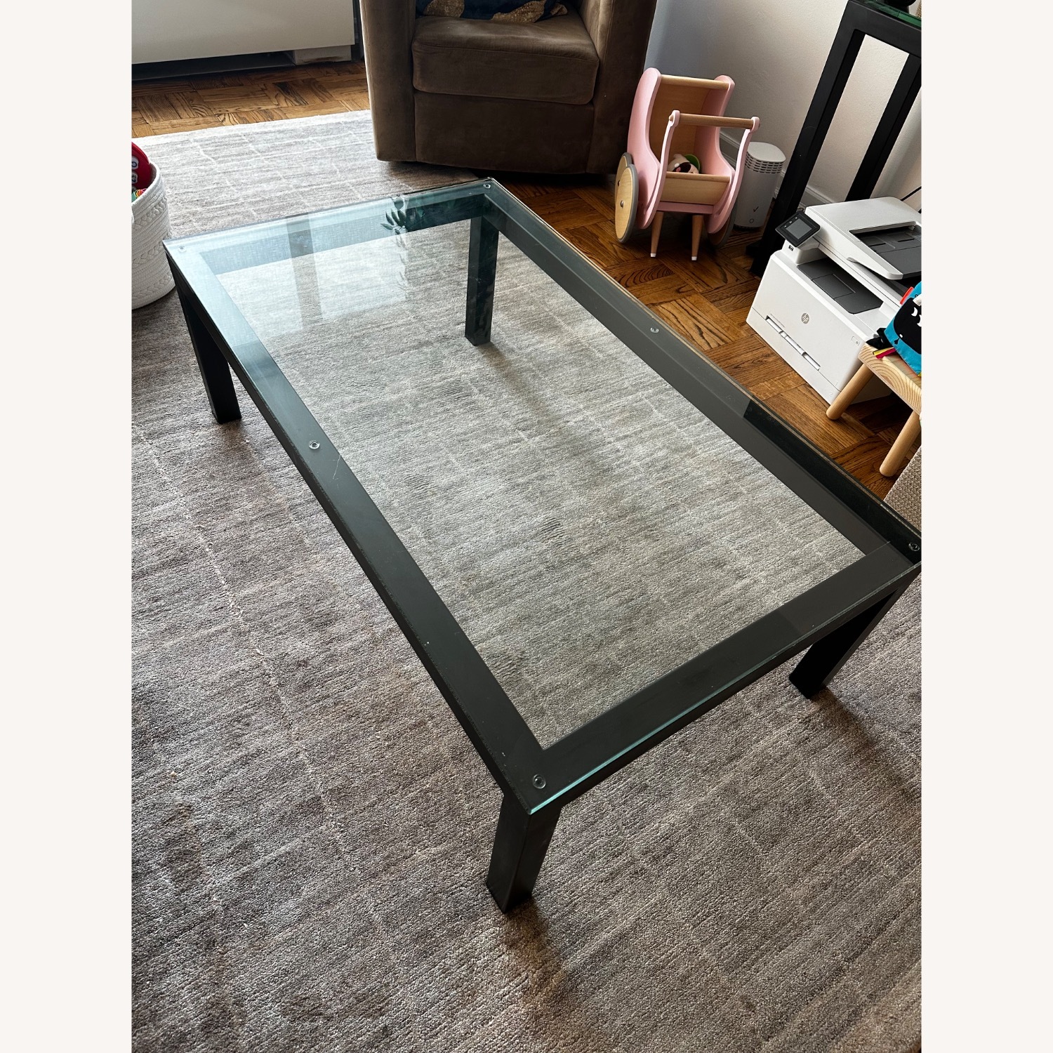 Crate & Barrel Parsons Black Glass Coffee Table - image-2
