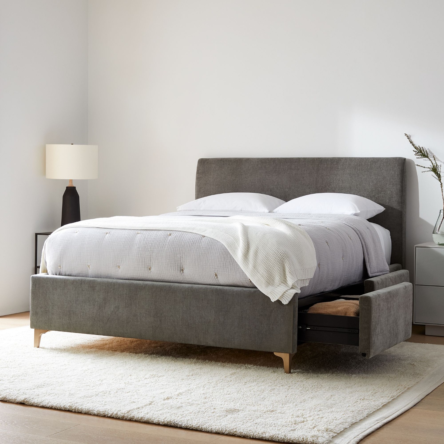 West Elm Andes King Pewter Side Storage Bed - image-6