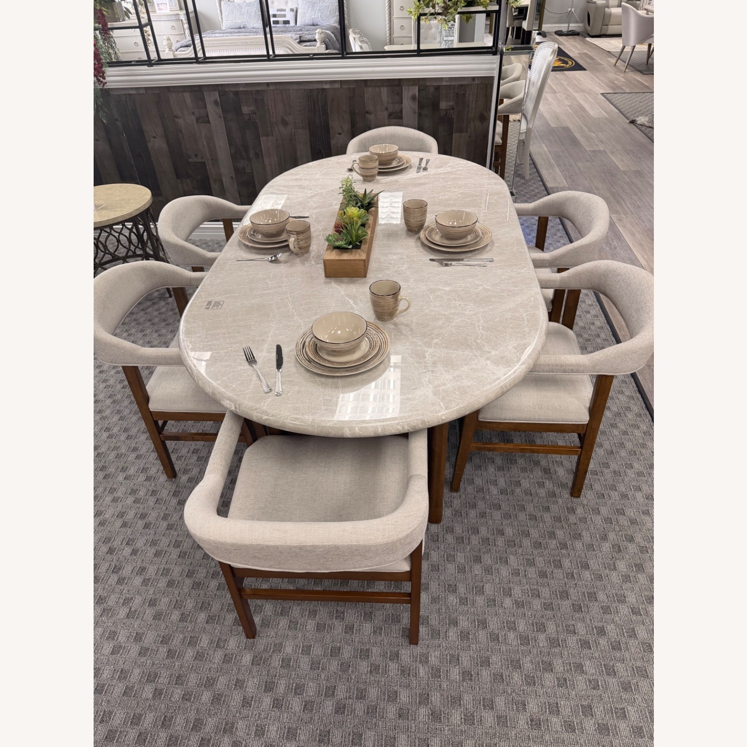 Dark Walnut Marble Top with 6 Chairs  - image-3