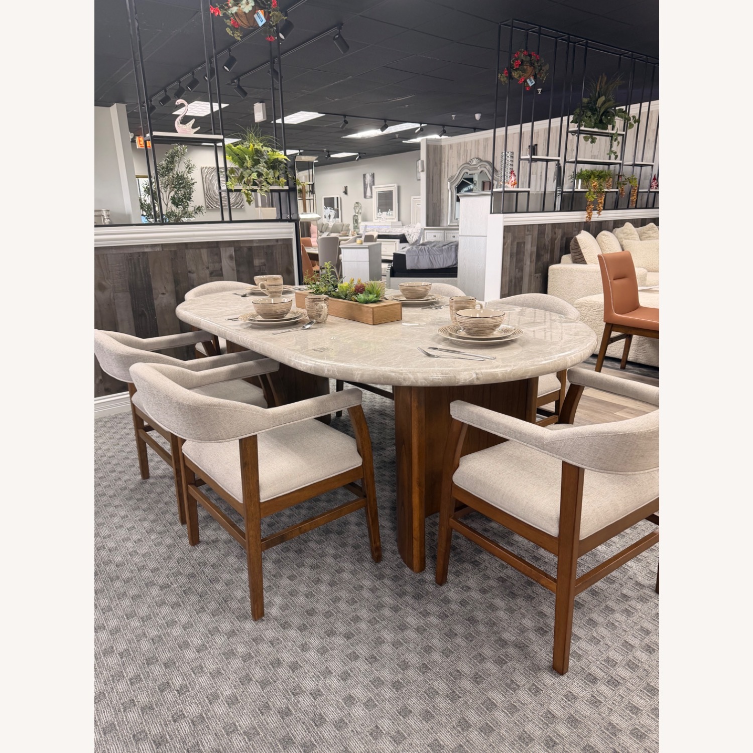 Dark Walnut Marble Top with 6 Chairs  - image-1