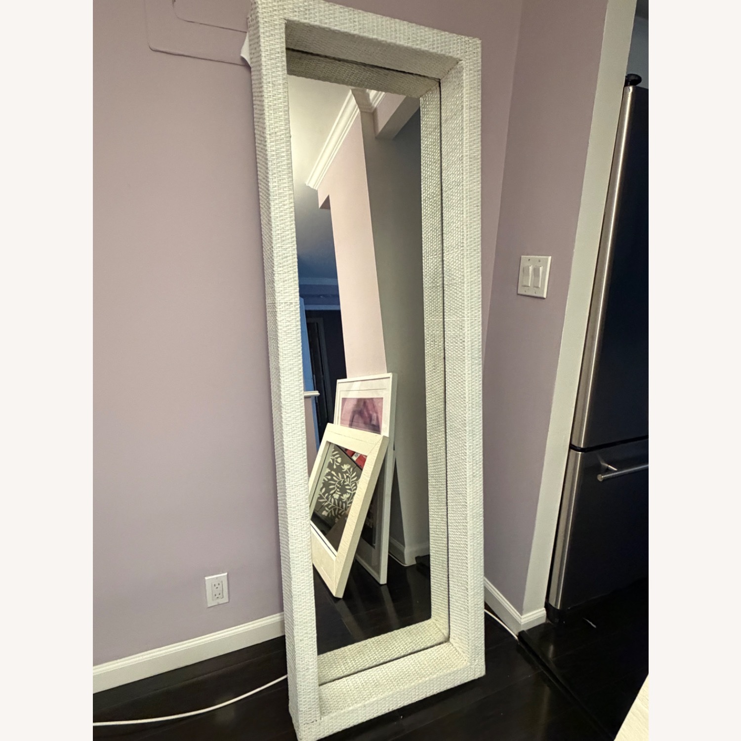 Vintage/Antique White Wicker Floor Mirror - image-3