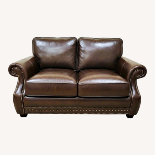 Used The Roomplace Dark Brown Leather 2 Seater Sofa for sale on AptDeco