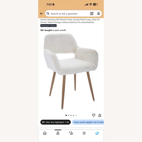 Used Amazon White Faux Fur Office Chair with Woden legs for sale on AptDeco