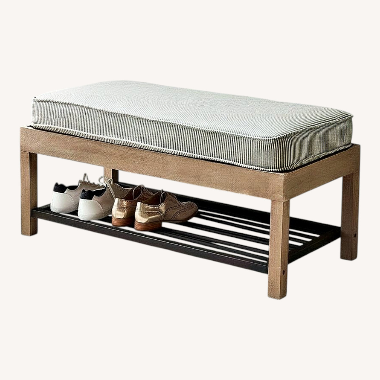 Pottery Barn Lucy Mango Wood & Steel Shoe Storage Bench - image-0