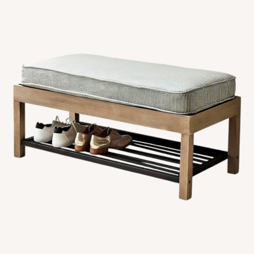 Used Pottery Barn Lucy Mango Wood & Steel Shoe Storage Bench for sale on AptDeco