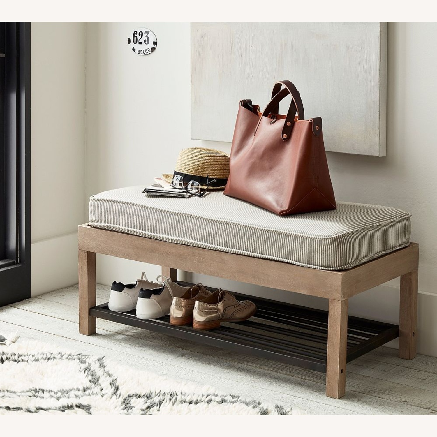 Pottery Barn Lucy Mango Wood & Steel Shoe Storage Bench - image-6