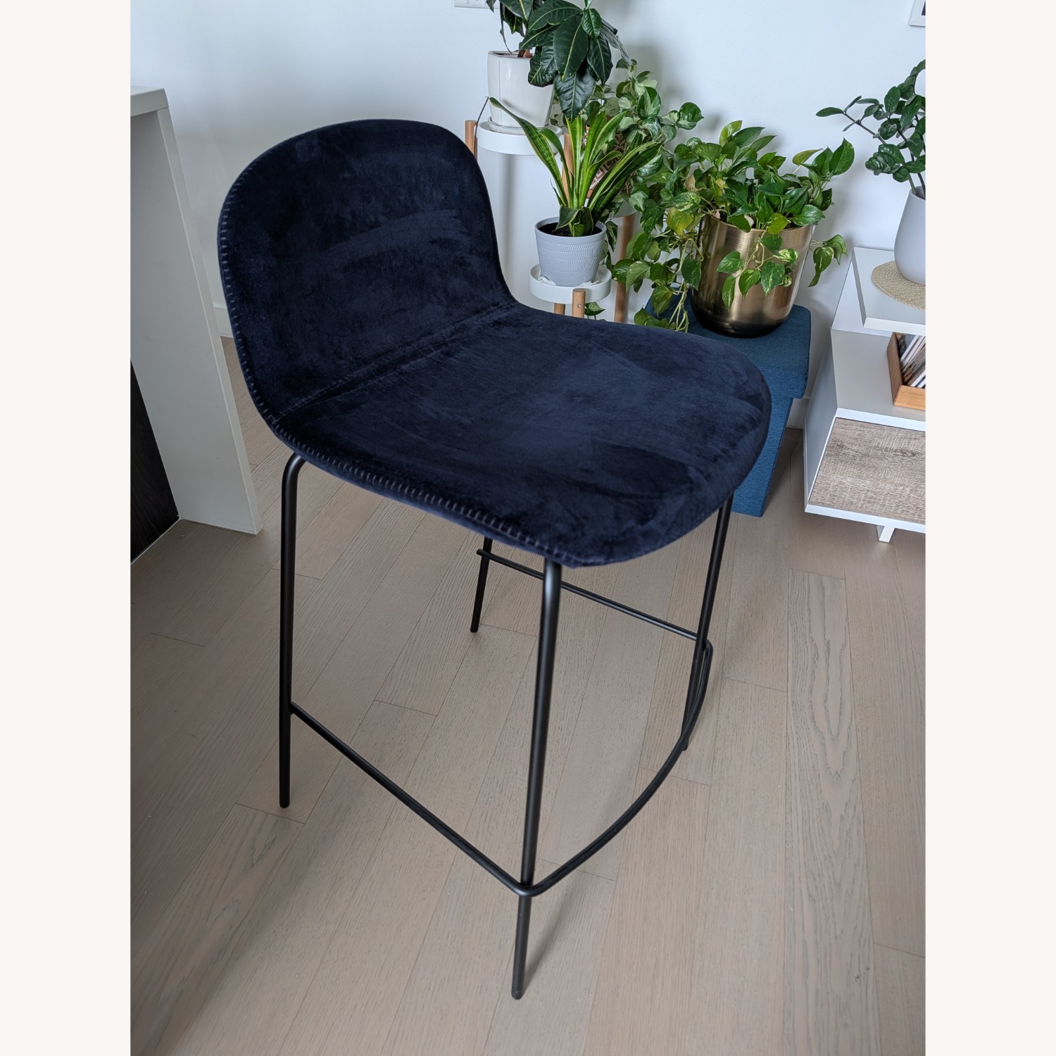 CB2 Primitivo Blue Velvet Counter Stool - image-5