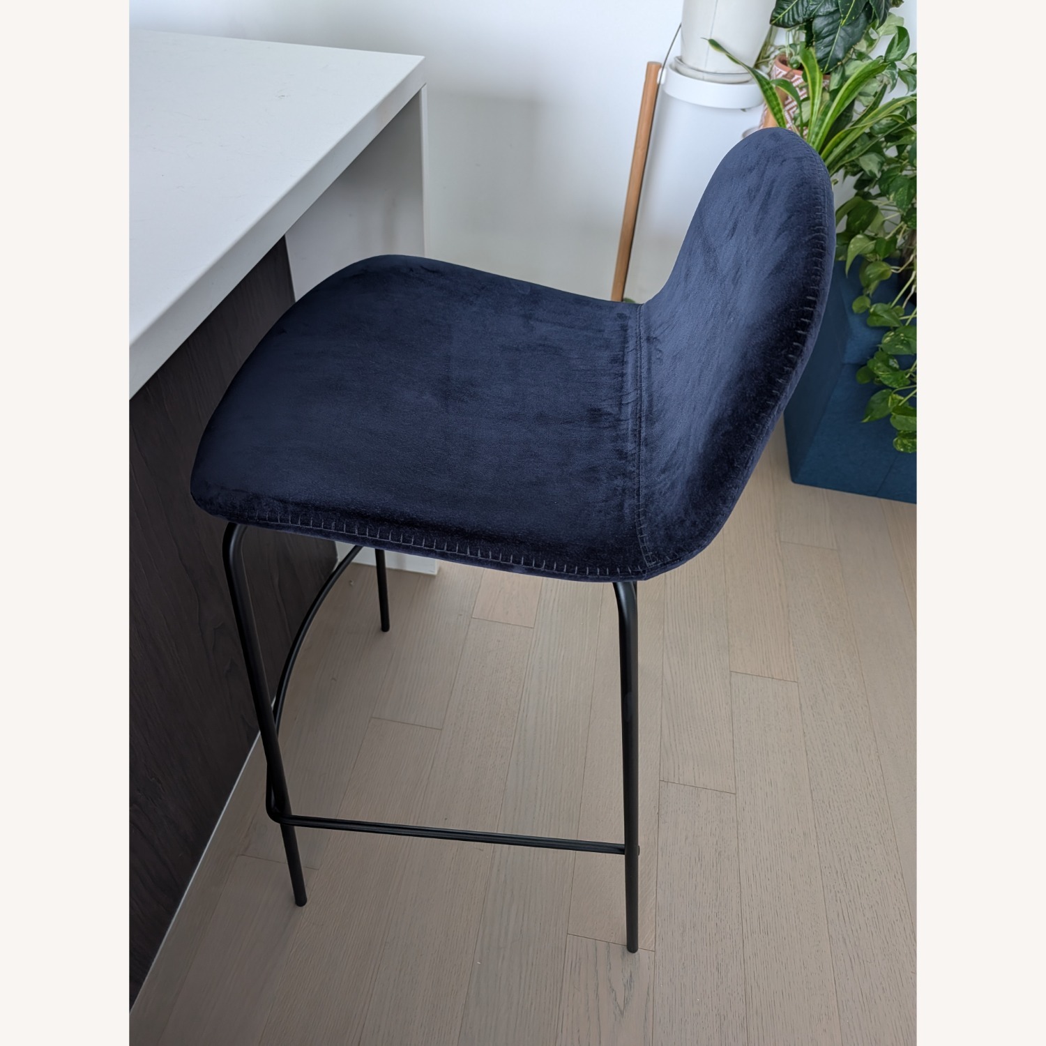 CB2 Primitivo Blue Velvet Counter Stool - image-4