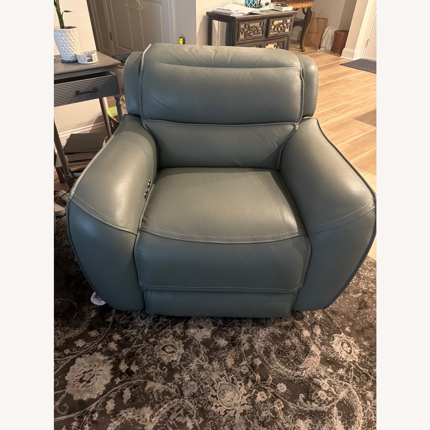 Seafoam Color Leather Power Recliner - image-1