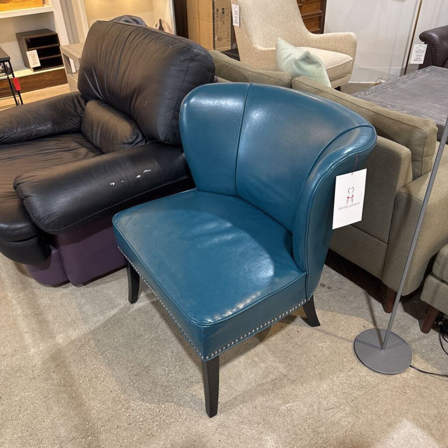 Hilton Faux Leather Armless Accent Chair - image-3