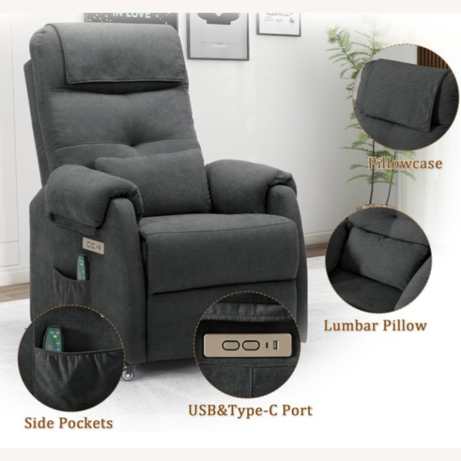 Walmart Recliner Massage Heat USB/Type-C Charge Port - image-1