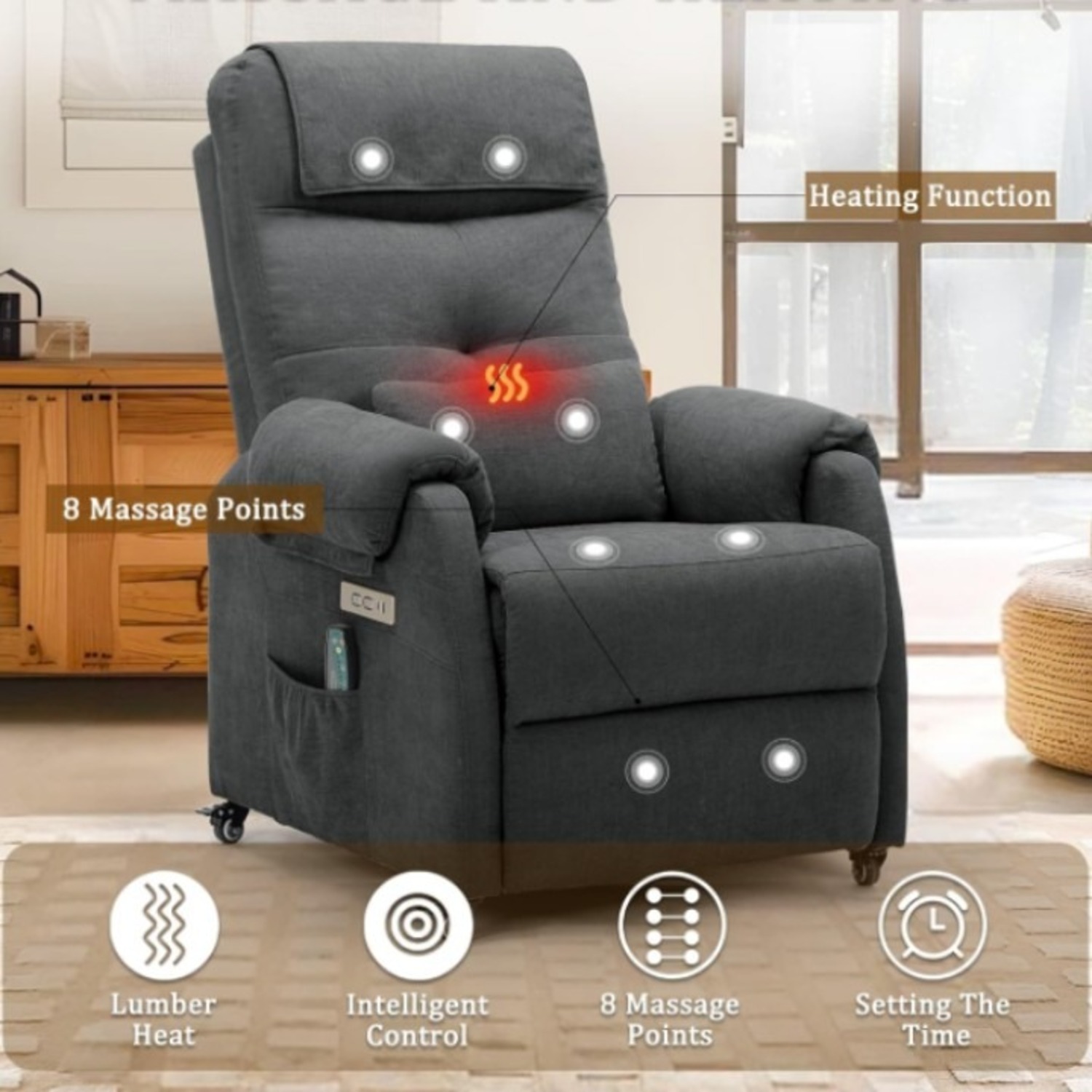 Walmart Recliner Massage Heat USB/Type-C Charge Port - image-2