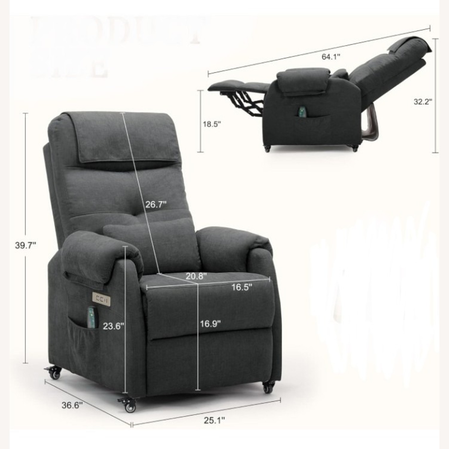Walmart Recliner Massage Heat USB/Type-C Charge Port - image-3