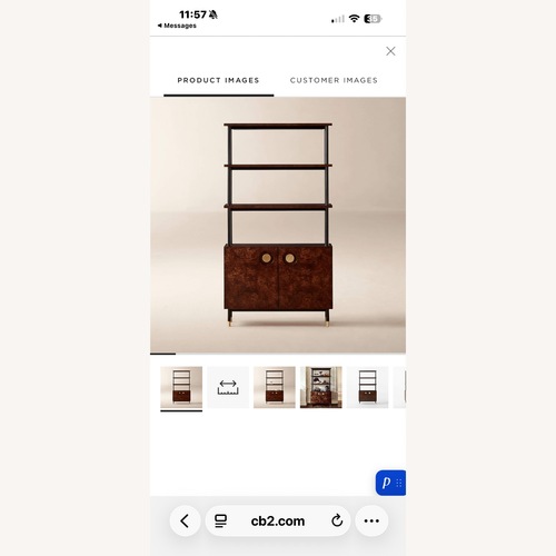 Used CB2 Carbon Brown Burl Wood Bookshelf for sale on AptDeco