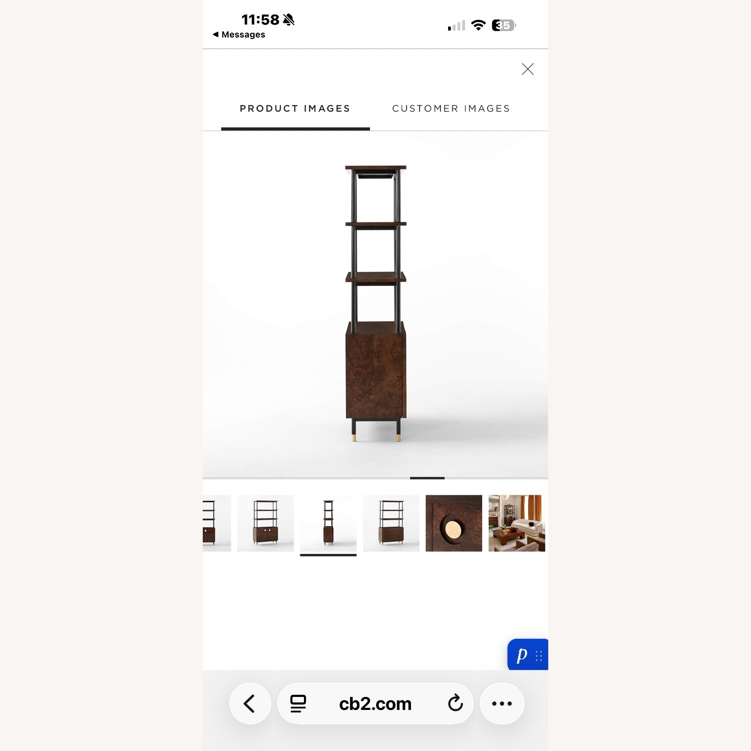 CB2 Carbon Brown Burl Wood Bookshelf - image-3