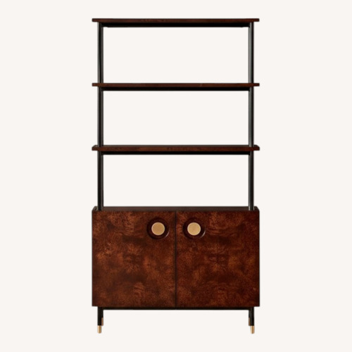 Used CB2 Carbon Brown Burl Wood Bookshelf for sale on AptDeco