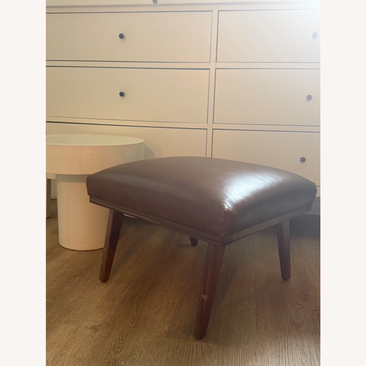 Set of Cavett Leather Ottomans Walnut - image-2