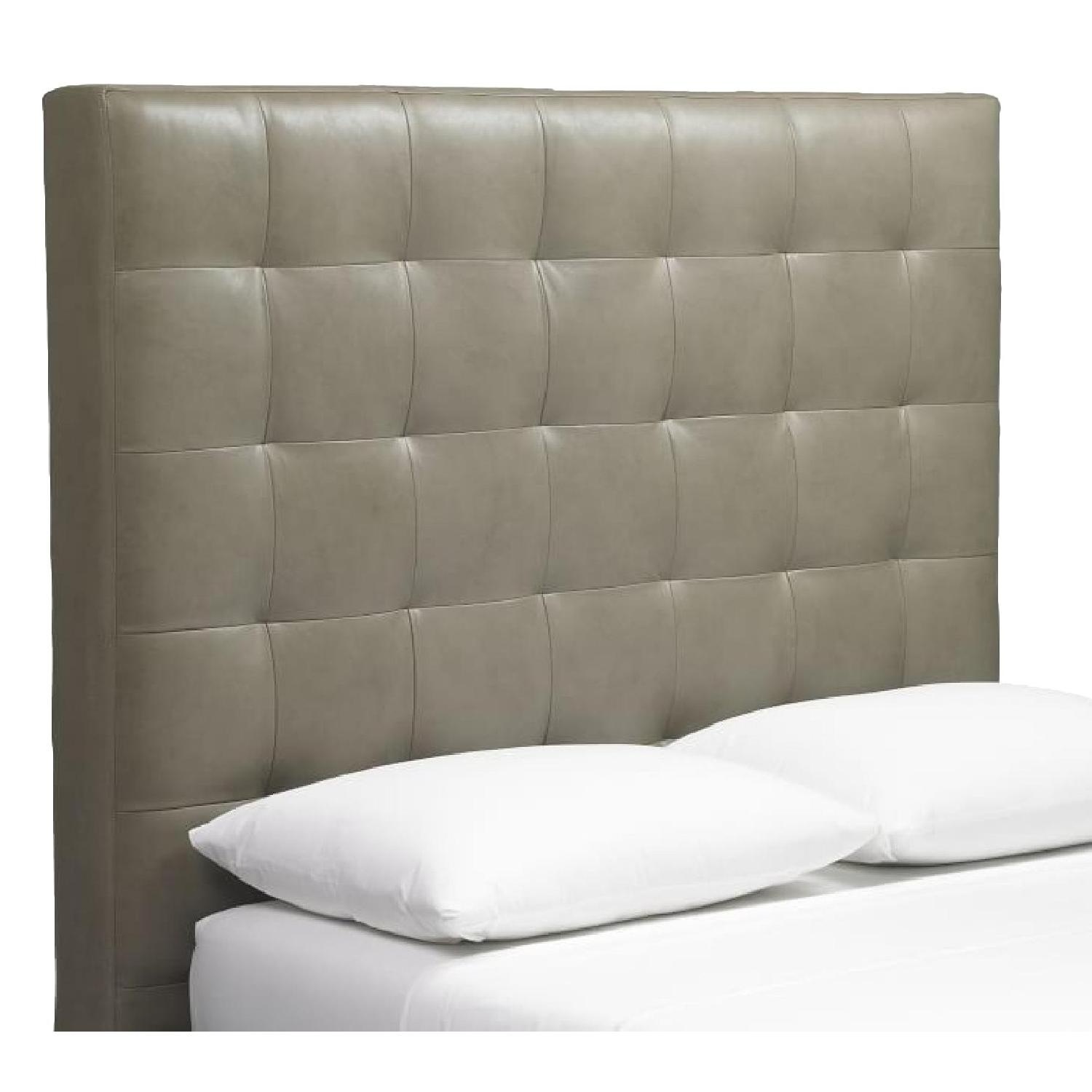 West Elm Grid Tufted Tall Leather Headboard Queen - image-5