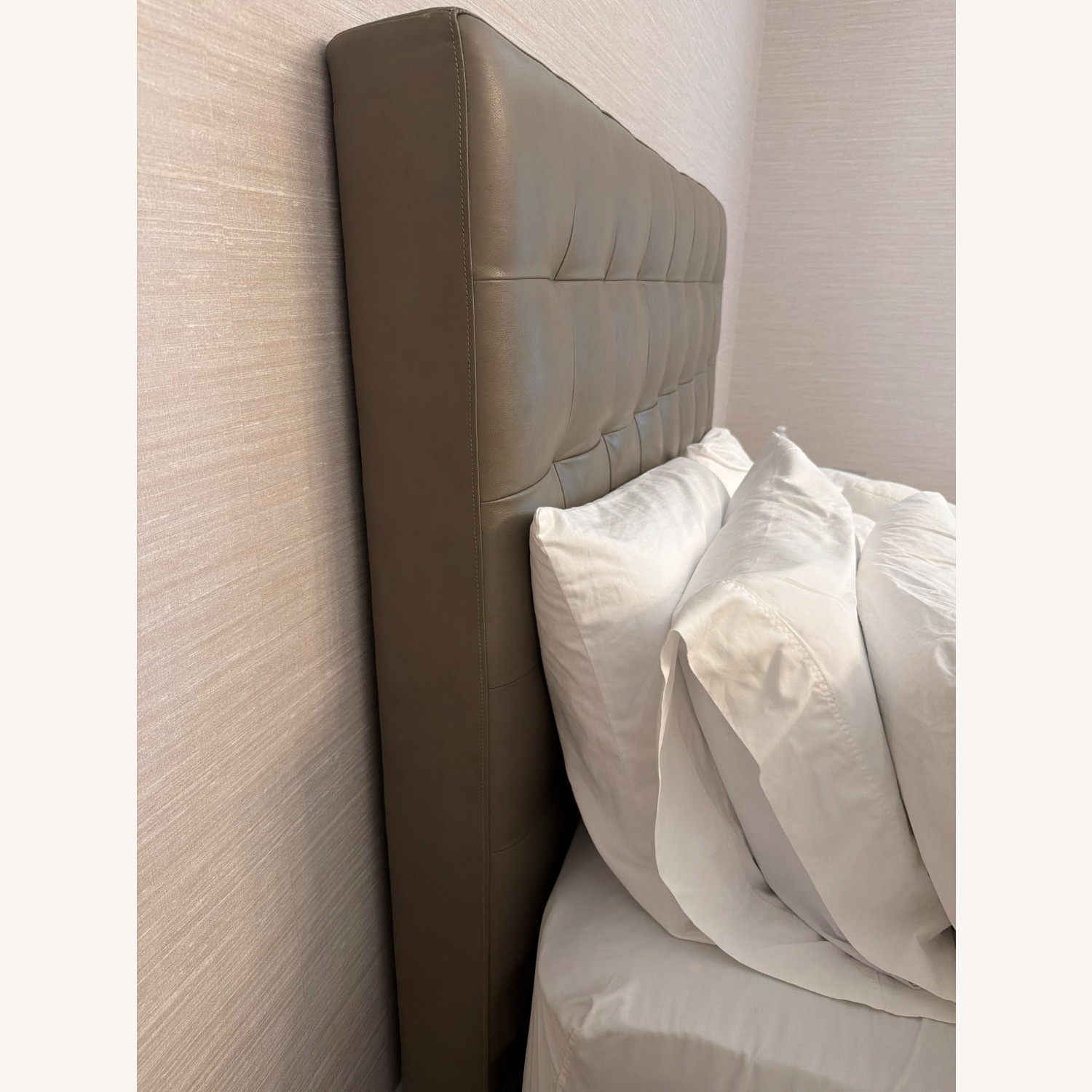 West Elm Grid Tufted Tall Leather Headboard Queen - image-3