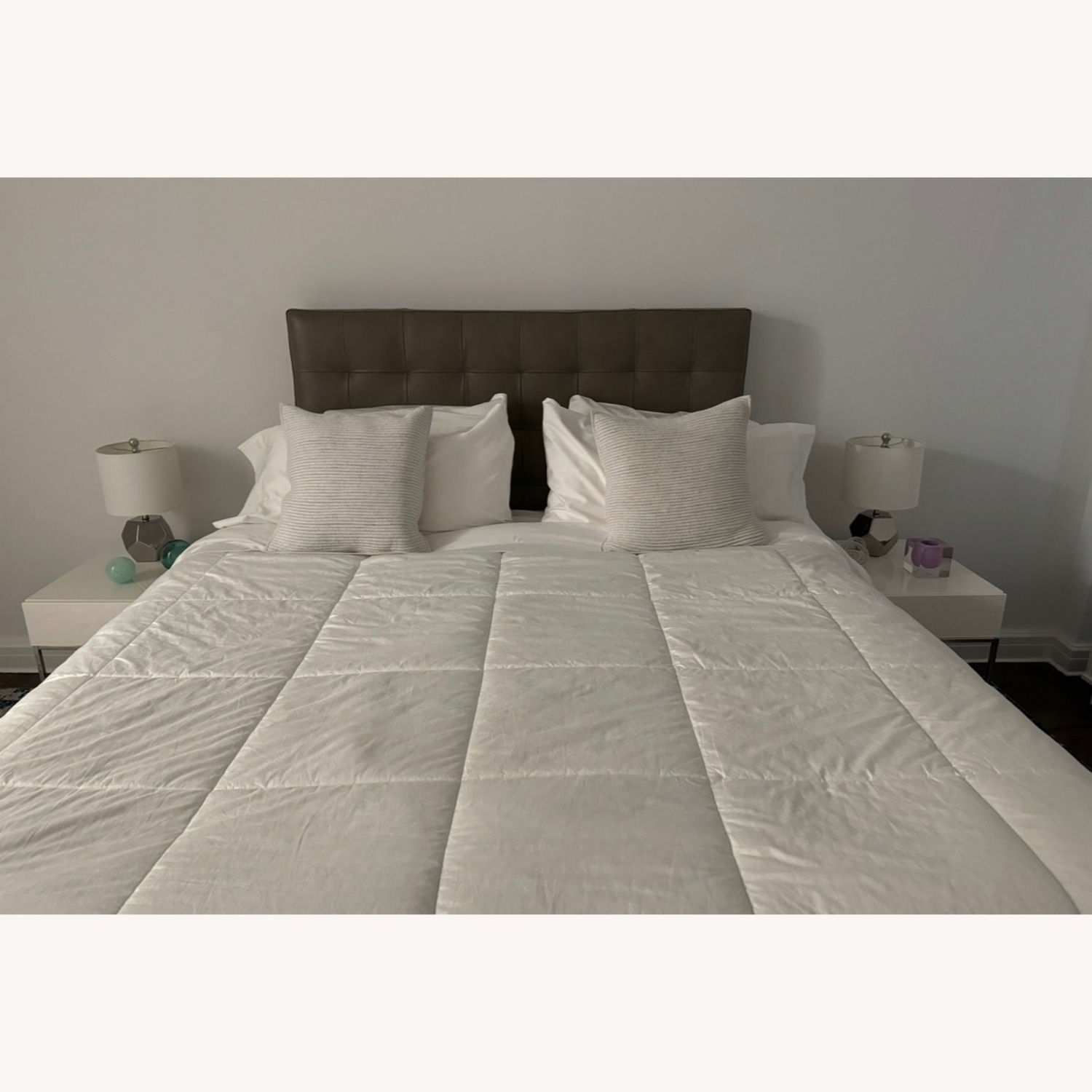 West Elm Grid Tufted Tall Leather Headboard Queen - image-2