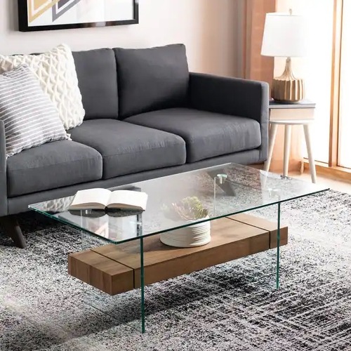 Used Safavieh Kayley Dark Brown Glass Coffee Table for sale on AptDeco