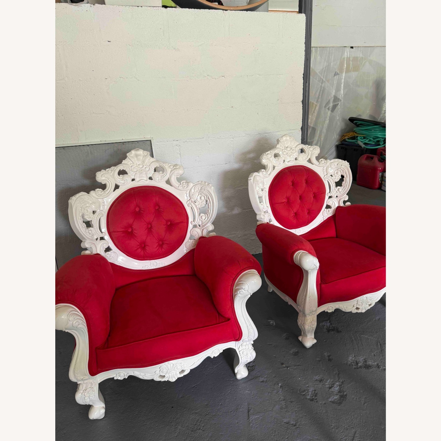 Royal Throne Chair Red Suede & White Frame - image-1