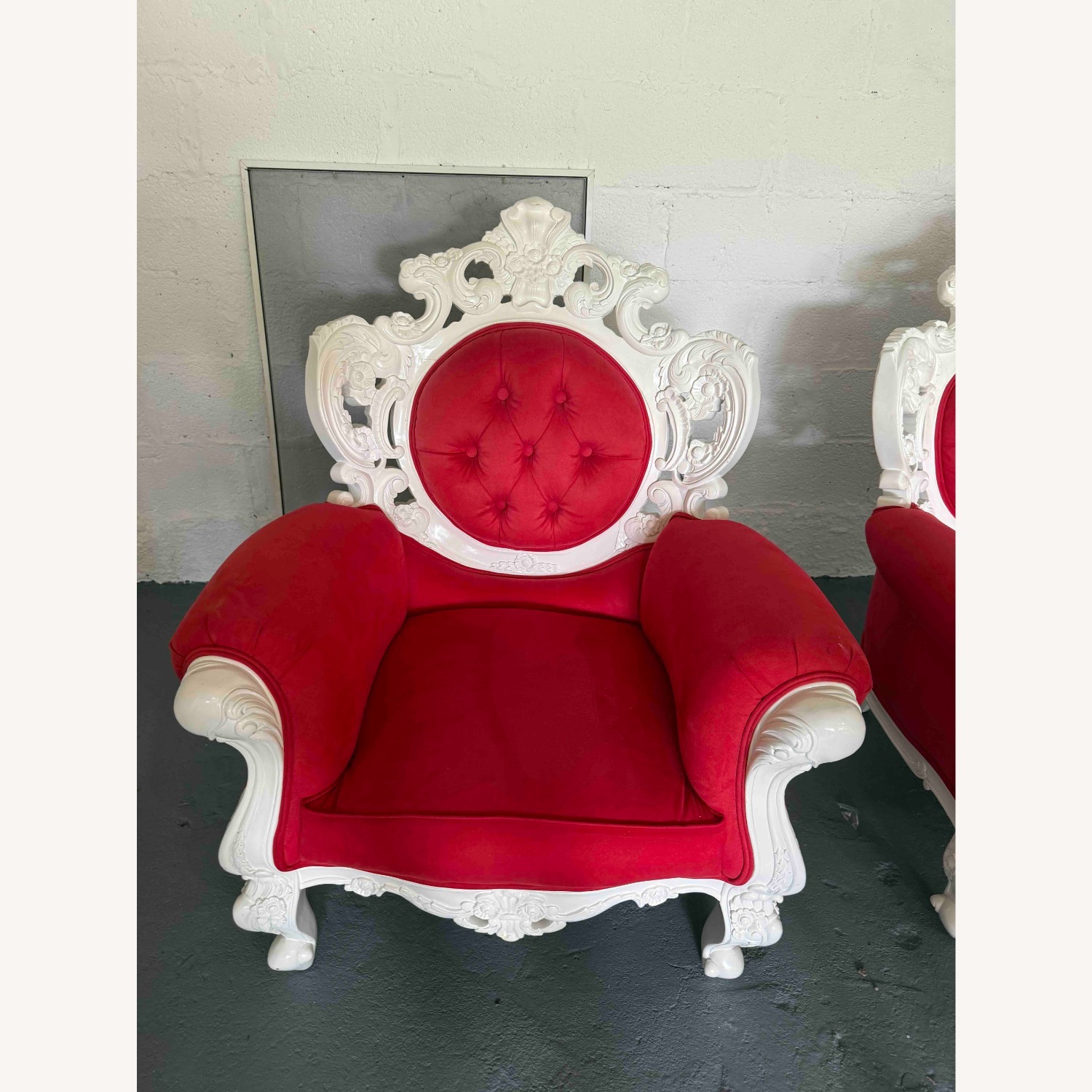 Royal Throne Chair Red Suede & White Frame - image-2