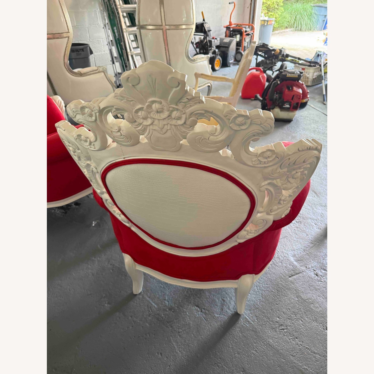 Royal Throne Chair Red Suede & White Frame - image-4