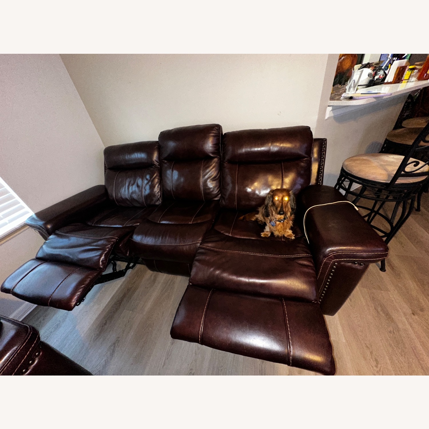 Genuine Brown Leather Reclining Couch - image-3