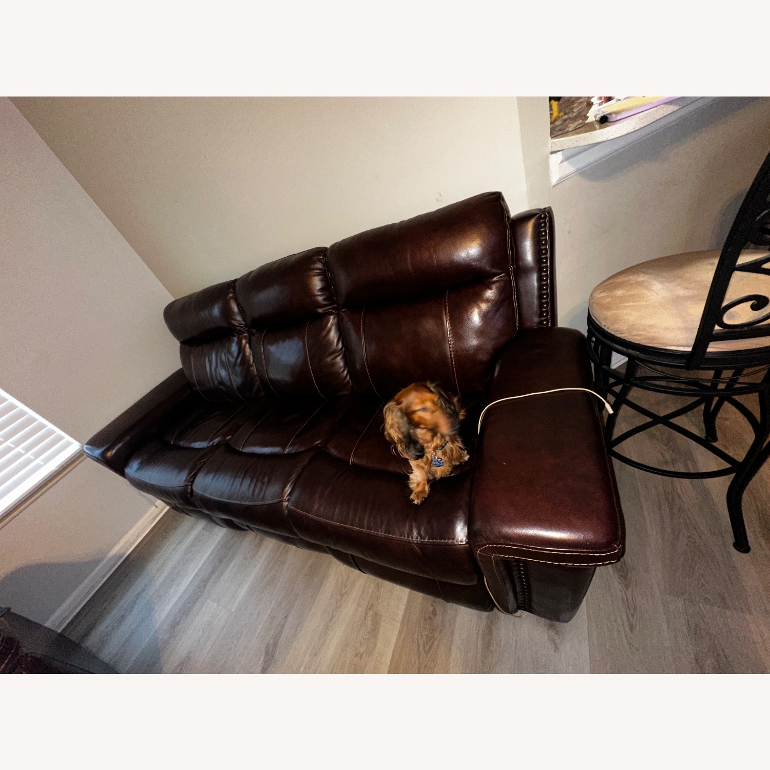 Genuine Brown Leather Reclining Couch - image-1