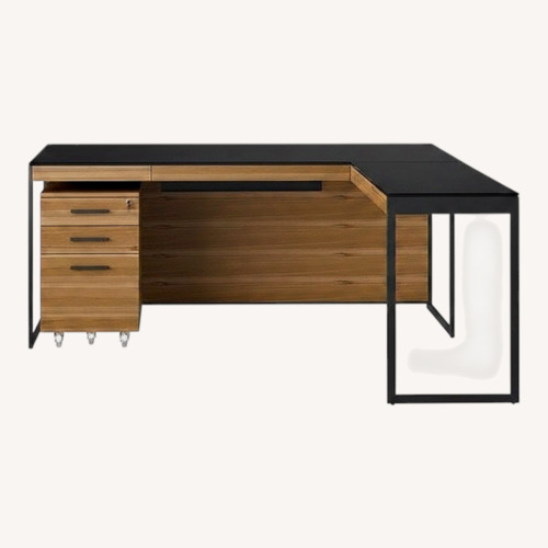 Used BDI Furniture Light Brown Desk / Black Glass Top for sale on AptDeco